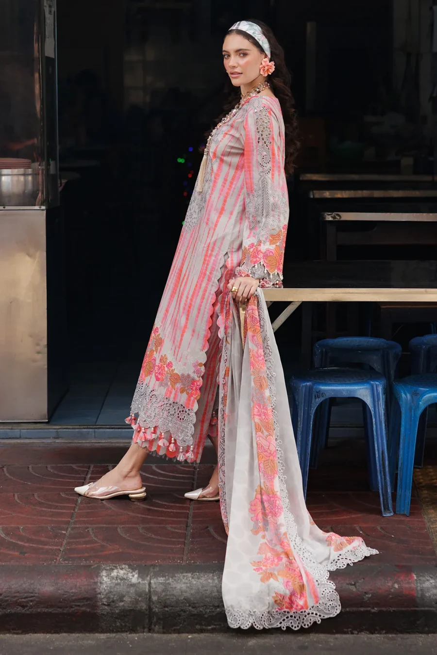 3-PC Embroidered Lawn CRB5-18 | Suit with Chiffon Dupatta & Cotton Trouser