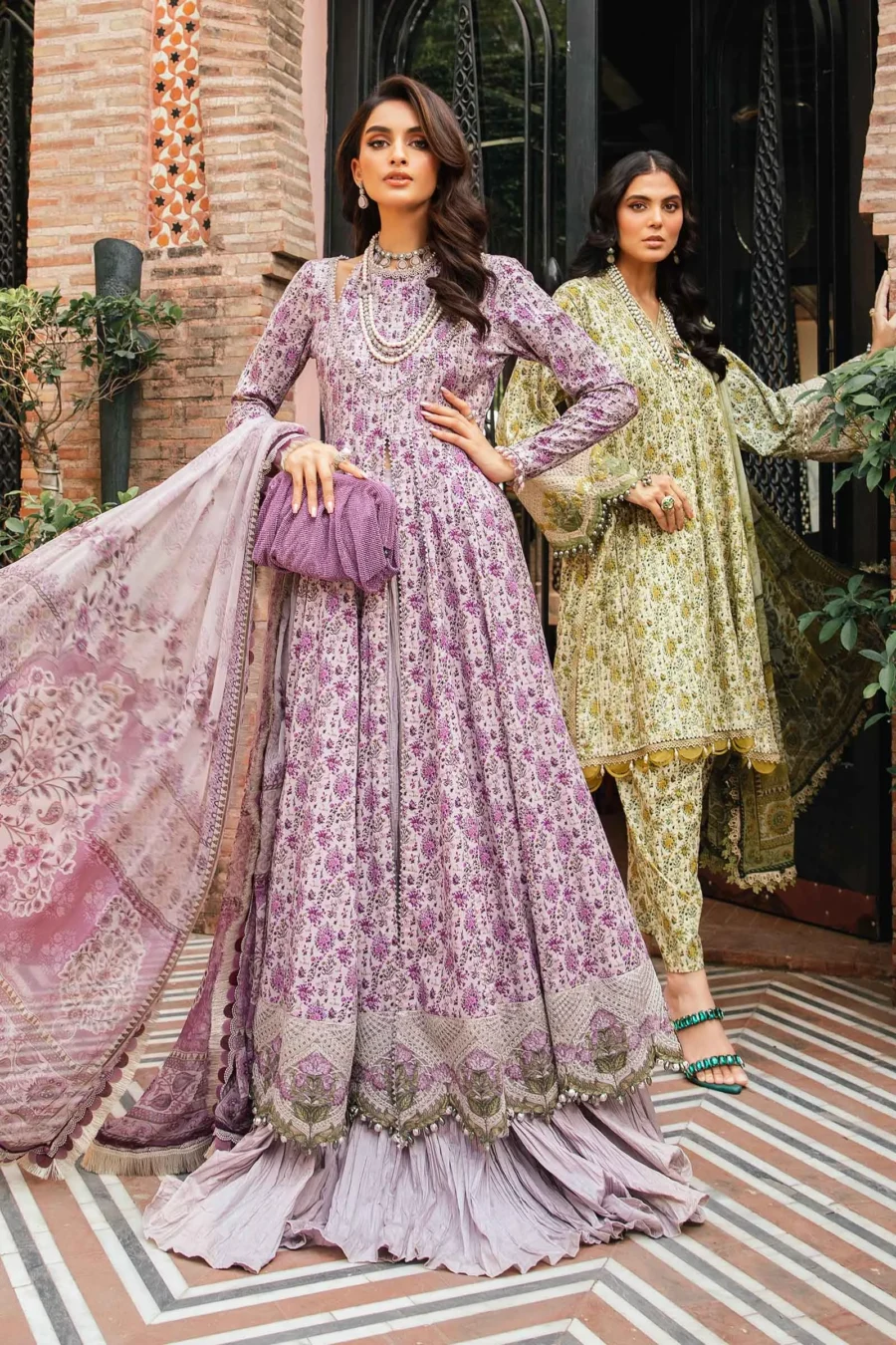 Lilac 3-Piece Unstitched Printed Lawn Suit with Embroidered Organza Lace & Chiffon Dupatta | MPT-2207-B